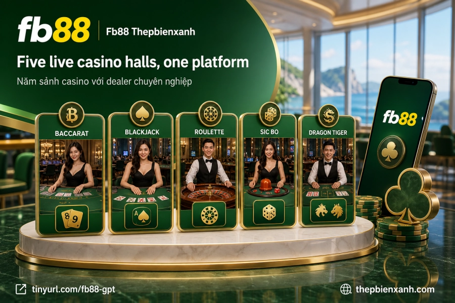 5 sảnh casino Fb88 Club K Q J 10 8 Baccarat Roulette Sic Bo dealer trực tuyến